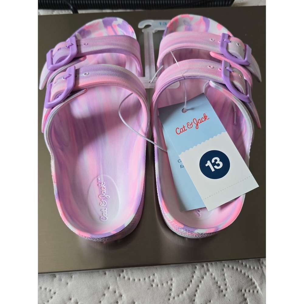 Cat & Jack Girls Pink Purple Tie Dye Buckle Sandals Size 13 NWT - Picture 1 of 4
